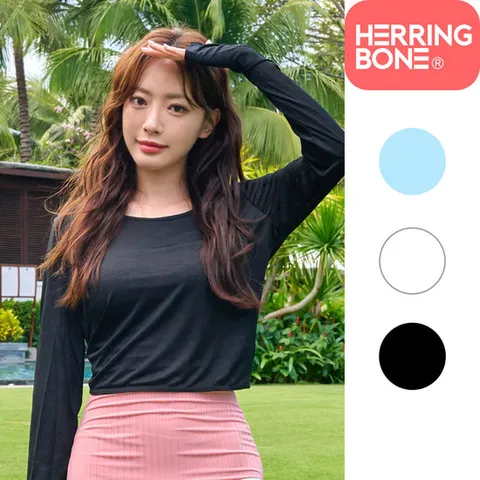 [헤링본] 여자 핸드워머 루즈핏 체형커버 티셔츠 비키니 수영복 래쉬가드 커버업 비치웨어 SI150