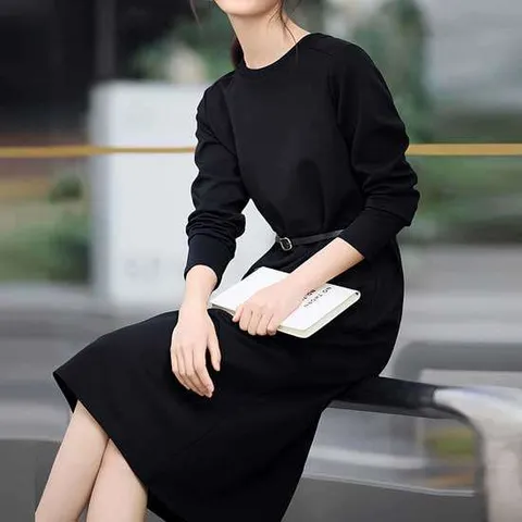 슈넷[7380]-벨티드 블랙 원피스