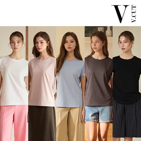 [브이컷] 코튼100 실켓 티블라우스 5종