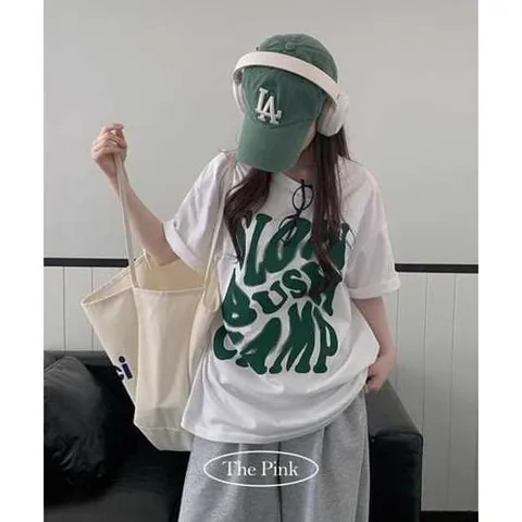 더핑크 / 휴로 오버핏 블러 레터링 프린팅 반팔티