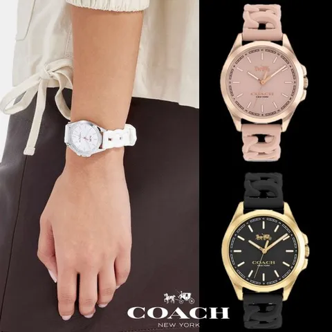 코치 COACH OS 여자 34 Mm Libby 시그니쳐 러버 스트랩 손목시계