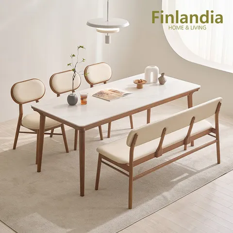 핀란디아 프레즐 포세린 세라믹 6인식탁세트(의자3+벤치1)