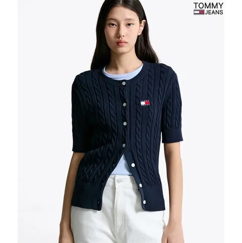 [ 롯데백화점 ]타미진 여성 TOMMY 뱃지 여름 반팔 케이블 가디건