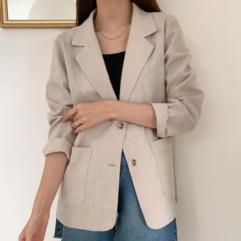 여성 쿨 린넨 카라 포켓 싱글 자켓 재킷 아우터