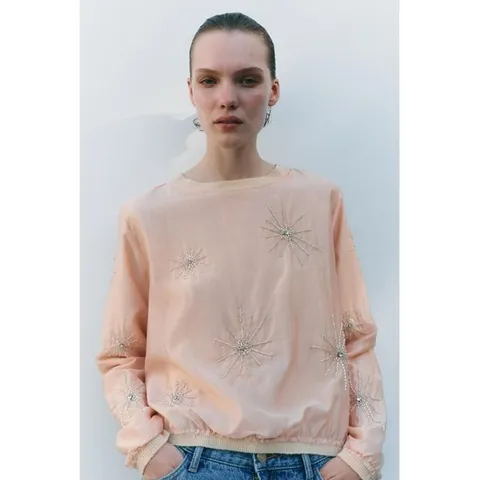 자라 재팬 비즈 컨비니언스 스웨터 9598 011 핑크 베이지