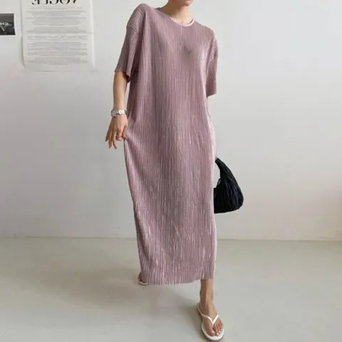 [보리맘]빅사이즈 플리츠 주름 롱 원피스 여름 여행 Pp503