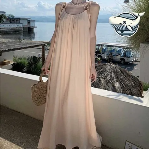 여름 나들이 여성 시원한 스트링 나시 롱