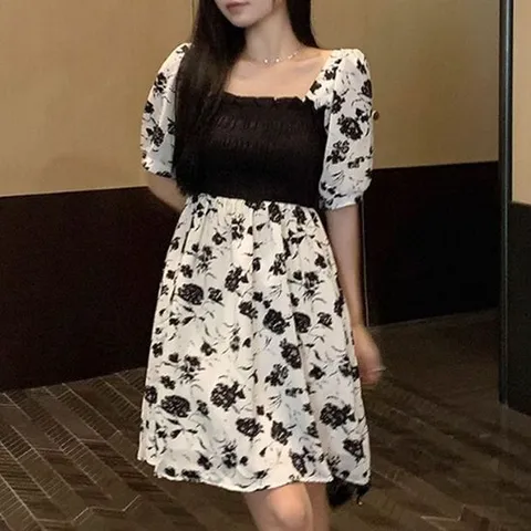 여리여리 패션 우아한 꽃패턴 단정한 가슴밴딩