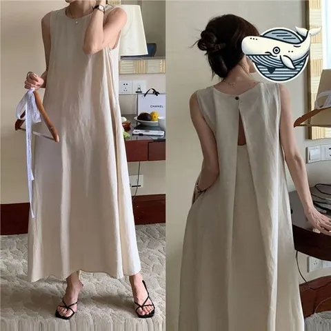 여름 린넨 민소매 롱드레스 가벼운 캐주얼