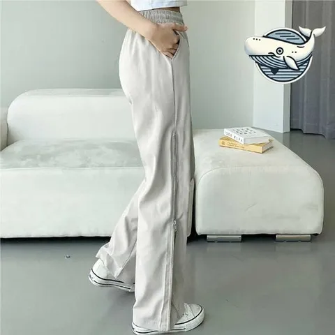 편안한 허리밴드 롱 팬츠 여름 일자 핏 심플 여성여름팬츠