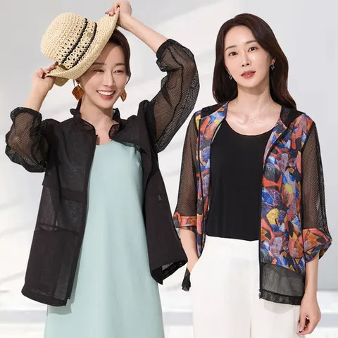 엄마옷 썬샤인 매쉬 점퍼 2종 여름 자켓 프린트 시스루 중년여성 60대 50대 40대 선물