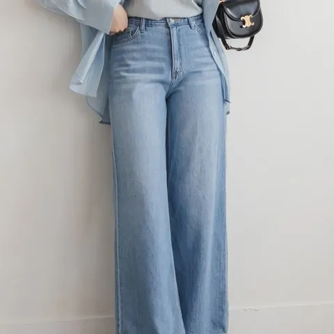 여성 봄 데일리 텐셀 와이드 연청 데님 청바지