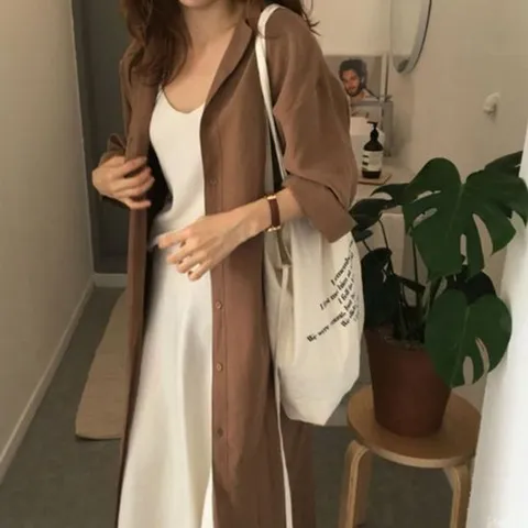 롱남방 가디건 허리끈 롱셔츠 원피스형 블라우스