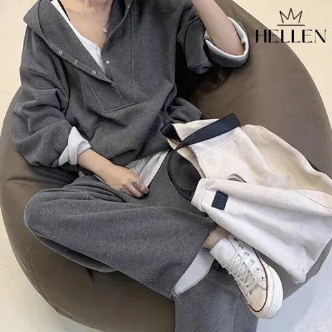 [헬렌](~77까지)여성 후드 간절기 데일리 트레이닝 팬츠 세트 헬더쭈리투피스 L-080