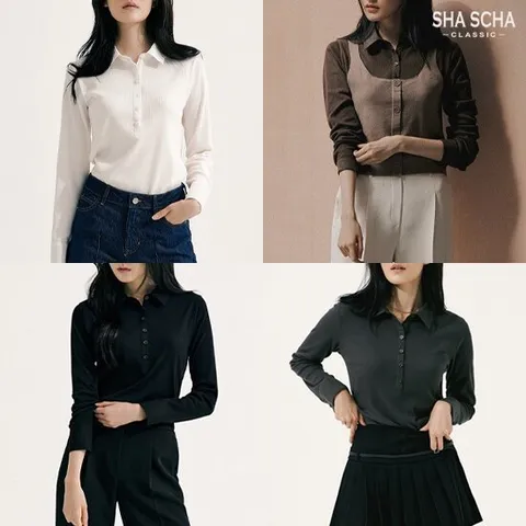 [홈쇼핑인기]샤샤 오픈카라 립 티블라우스 1종