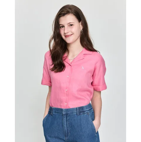 헤지스 여성 25SS 린넨 반팔셔츠 핑크 HSSH5BC44P2