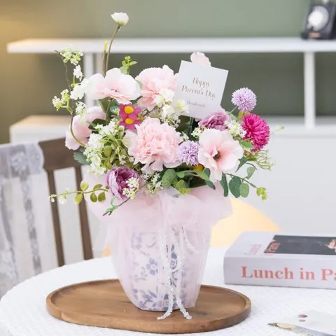 어버이날 핑크 카네이션 보자기 선물 화분 set 33x43cm 인테리어 조화 스승의날