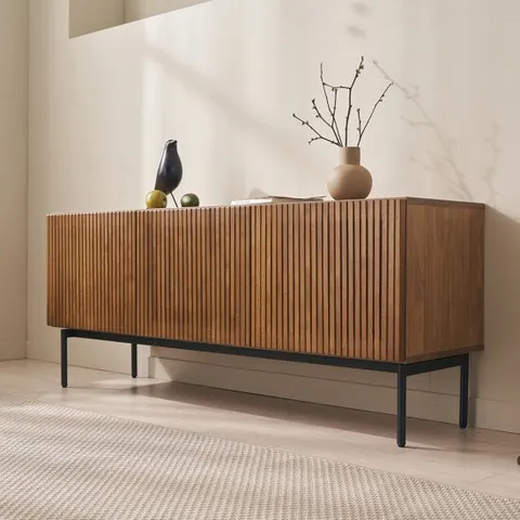 나디아 1500 티비다이 티비 장 원목 도어 높은 거실장 (블랙다리-월넛)