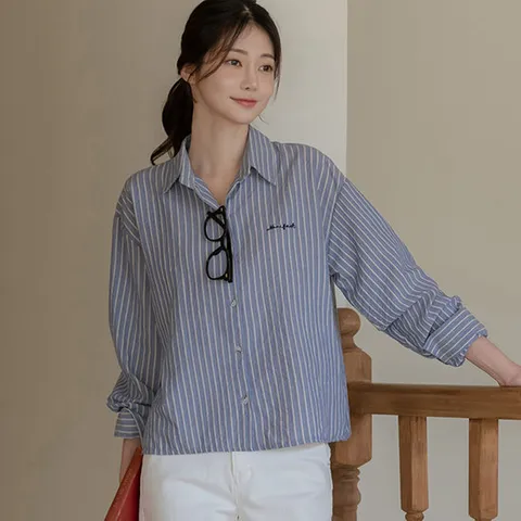 [마이더스비] 딥트 자수 스트라이프 셔츠