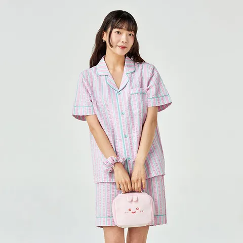 [버터샵] 시원한 시어서커 파자마 상하세트 L 공용 핑크