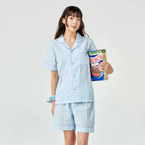 [버터샵] 시원한 시어서커 파자마 상하세트 L 공용 블루