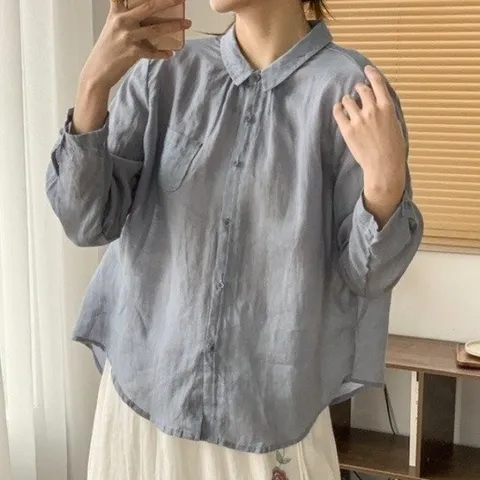 [애슬릿][애슬릿]여성 린넨 파스텔 카라 블라우스 중년 셔츠