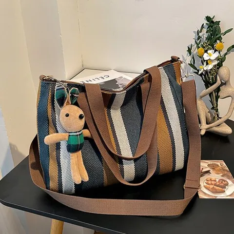 하늬바람 키링증정 스트라이프 캔버스 데일리 쇼퍼백 숄더백 데일리가방 에코백 캔버