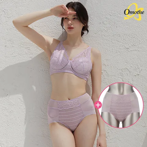 [1세트+팬티추가증정] 오모떼 ABCDE빅컵 프리미엄 에어글램 브라팬티 3종 세트/퍼플