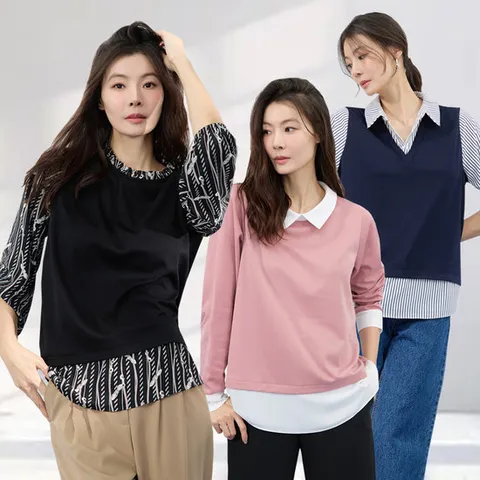 메시제이 러블리 블라우스 3종 스트라이프 레이어드 빅사이즈 30대 여성 결혼식하객룩 오피스룩