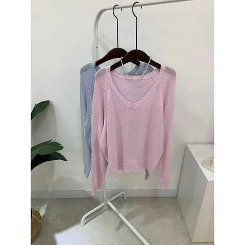 씨샵인더룸 / (신상 무료배송)모브 시스루 브이넥 긴팔 니트 2color