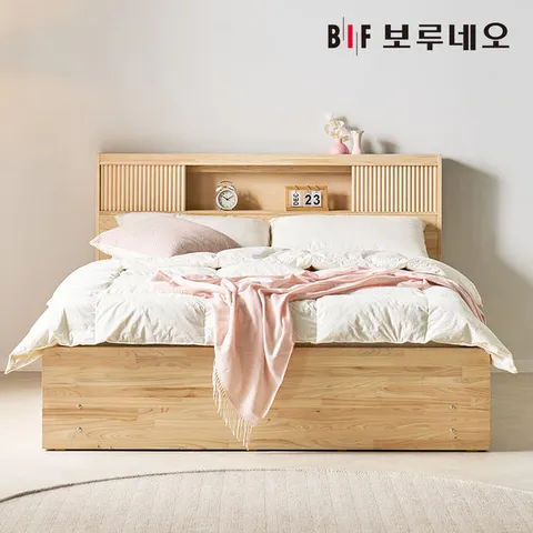 [착불] 보루네오 피오 4서랍 편백나무침대 원목 수납헤드 더블 프레임