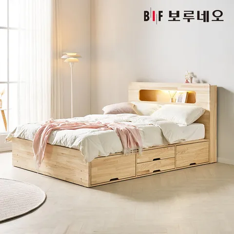 [착불] 보루네오 코지 4서랍 편백나무침대 원목 수납헤드 더블 본넬매트리스