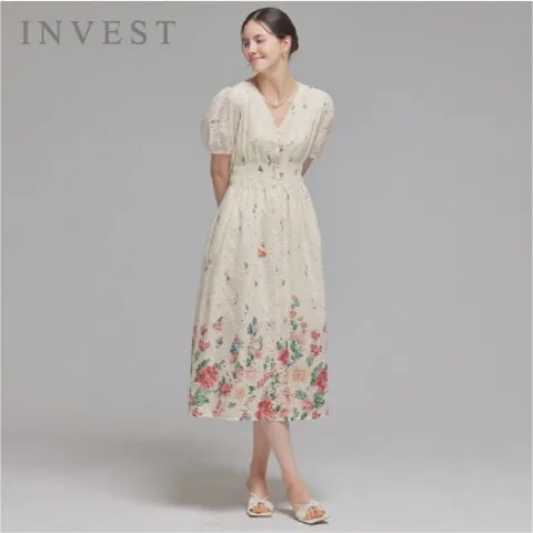 볼륨 소매 플라워 아일렛 원피스_INI5M1OP3281