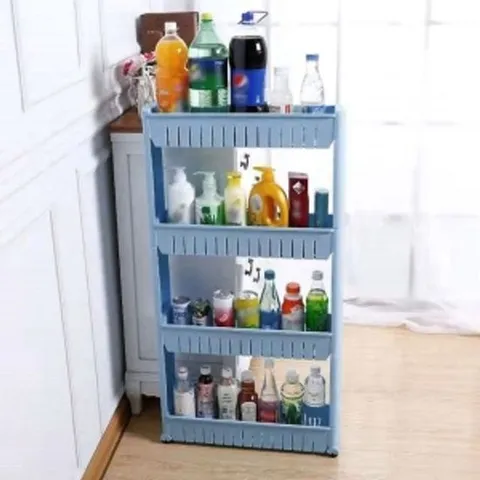 세탁실트롤리 4단 이동식 틈새선반(블루) 물건정리트레이