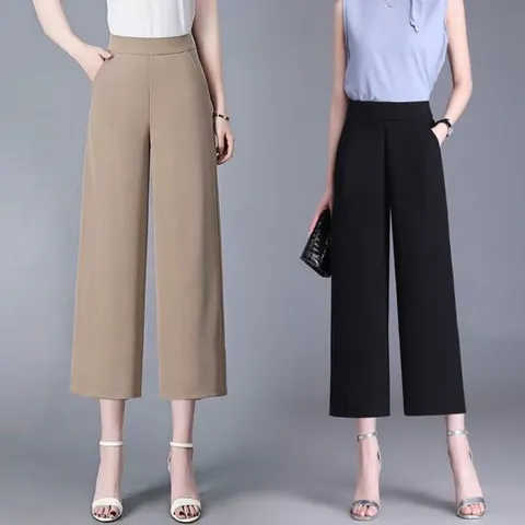 힙제이 냉감 8부 와이드팬츠 통바지 여성 아이스 FEEL 포멀 인견바지