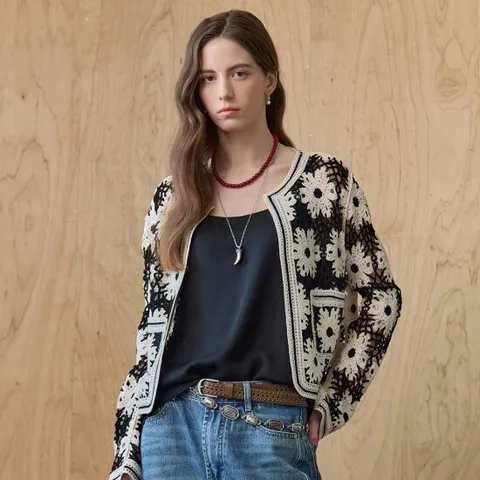 [MAXZA] 플라워 크로셰 라운드넥 니트 가디건