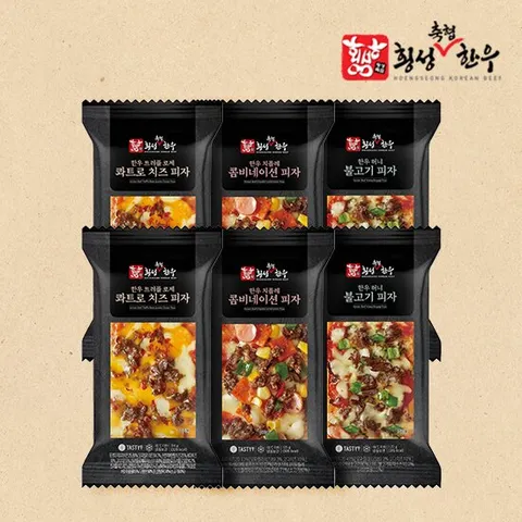 최현석 횡성축협 한우 사각피자 6팩(콤비네이션 2팩, 콰트로치즈 2팩, 허니불고기 2팩)