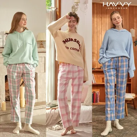 [하비] 여성 플란넬 파자마 9부바지 색상랜덤 2종