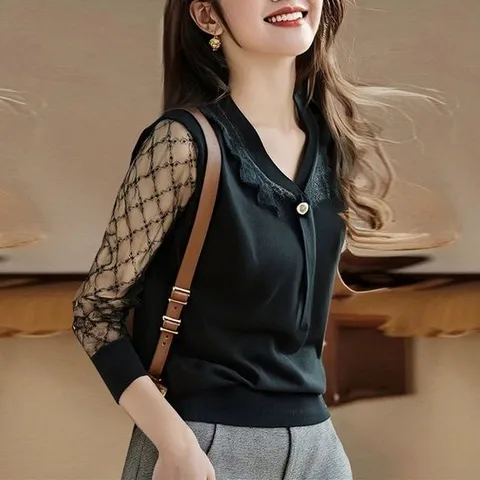 G126885_소메레이스 V넥 블랙니트티셔츠 니트블라우스