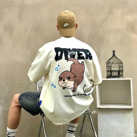 맨스토리 / 루즈핏 크레용 다이버 수달 남자 여름 반팔티