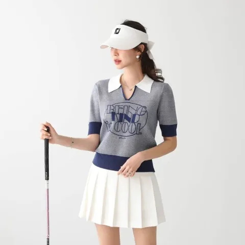 [피핀] 112108 [골프and일상] 카라넥 레터링포인트 니트 티셔츠