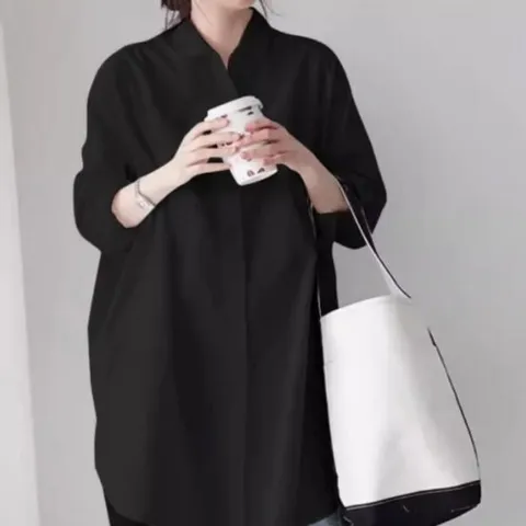 여성 오버핏 스트라이프 빅사이즈 롱 셔츠 블라우스