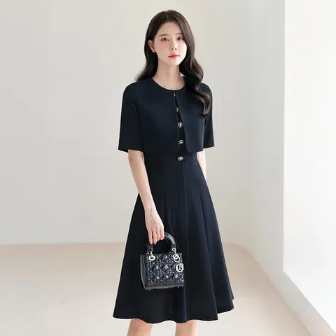 [시크라인] 토레네 라운드넥 레이어드 플레어 원피스