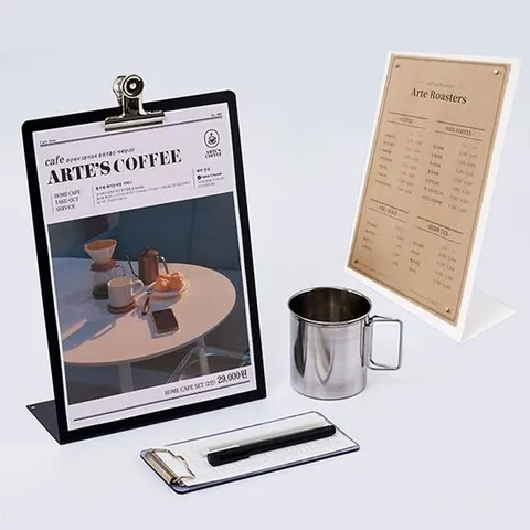 스탠딩 메뉴판 A4(L자) 홍보물 안내문 게시판 인쇄물 메뉴판 홍보물꽂이 인쇄물꽂이 판촉물광고 전시회 상