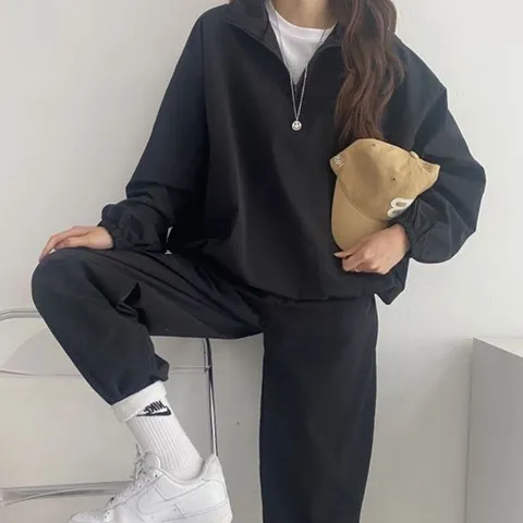 모던 여자 우븐 반집업 디자인 셋업 세트