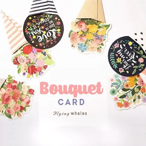 플라잉웨일즈 빅사이즈 꽃다발 카드 축하카드 감사카드 예쁜축하카드 꽃모양카드 캐릭터축하카드 카드 축하