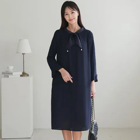 봄 가을 빅사이즈 리본 원피스 40-50대 상견례 하객룩 모임 정장