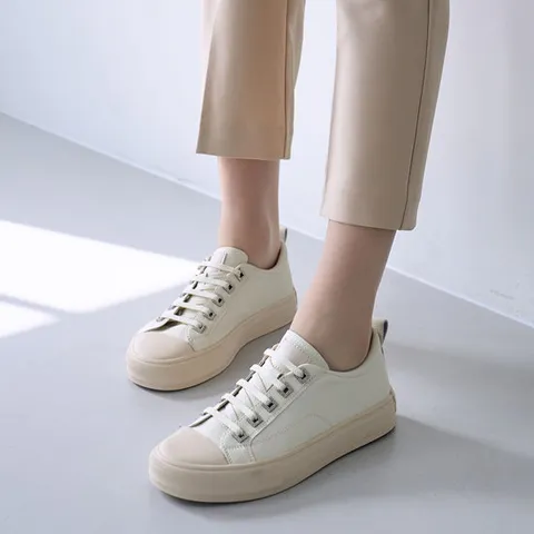 에스유니 소가죽 큐빅 플랫폼 밴딩끈 데일리 여성 스니커즈 운동화 3.5cm