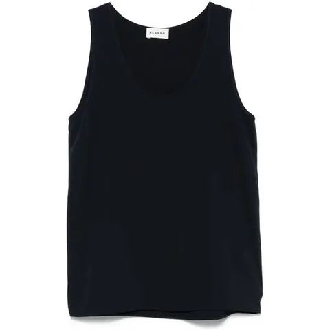 패로슈 라이트웨이트 다크 심플 디자인 슬리브리스 블라우스 D3