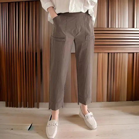 여름 여성 출퇴근용 편안한 배기팬츠 스판 컷팅 바지